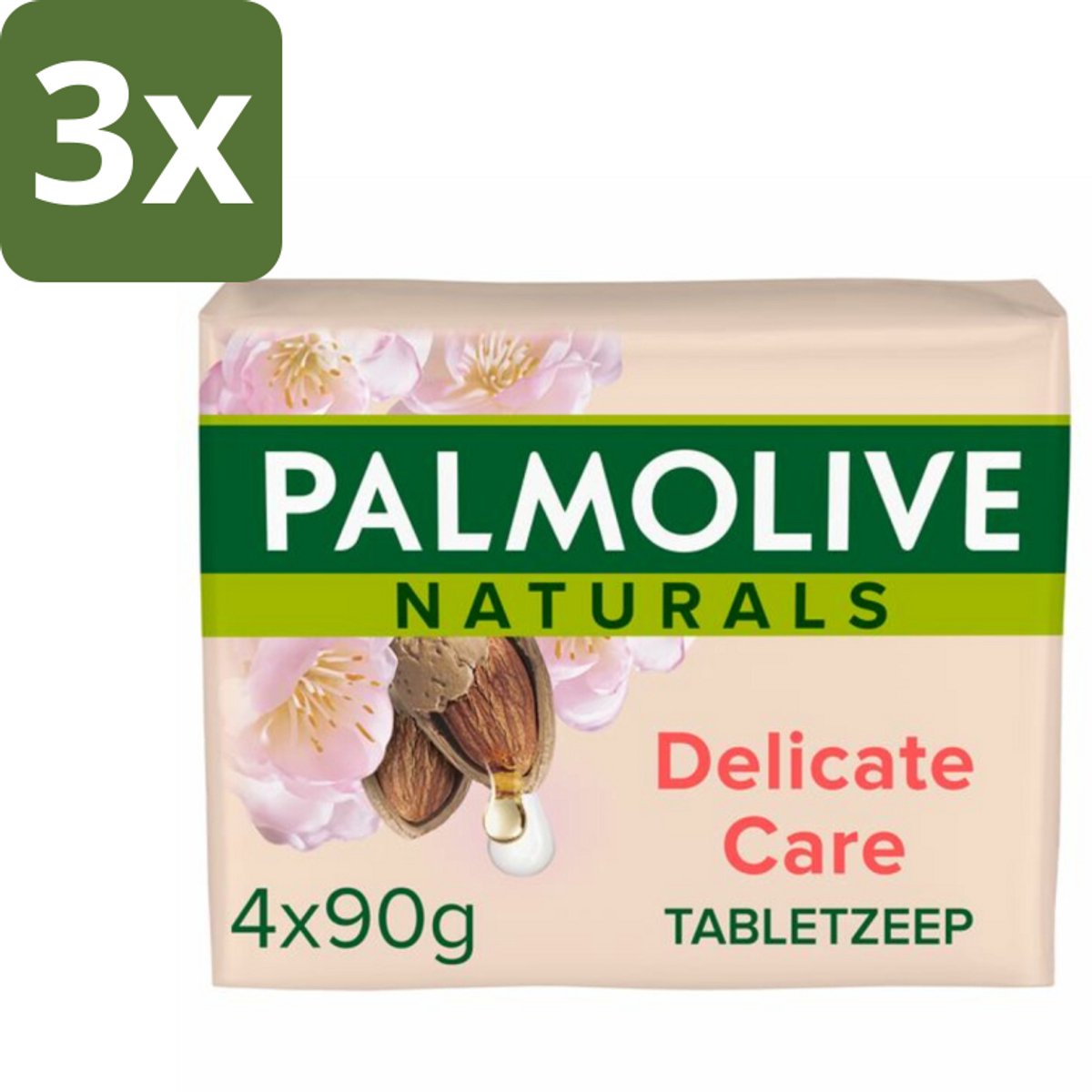 3 x Palmolive Tabletzeep Naturals Amandel Melk 4x 90 gr - Tabletzeep - Huidverzorging - Natuurlijke Zeep - Gevoelige Huid - Milde Zeep