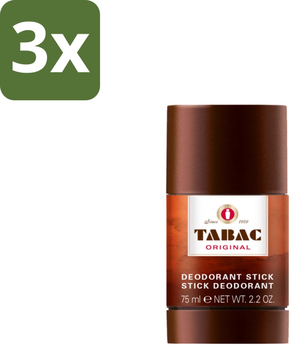 3 x Tabac Original Deodorant Stick 75 ml - Deodorant Stick - Mannelijke Geur - Langdurige Frisheid - Zweetbescherming - Pittige Geur