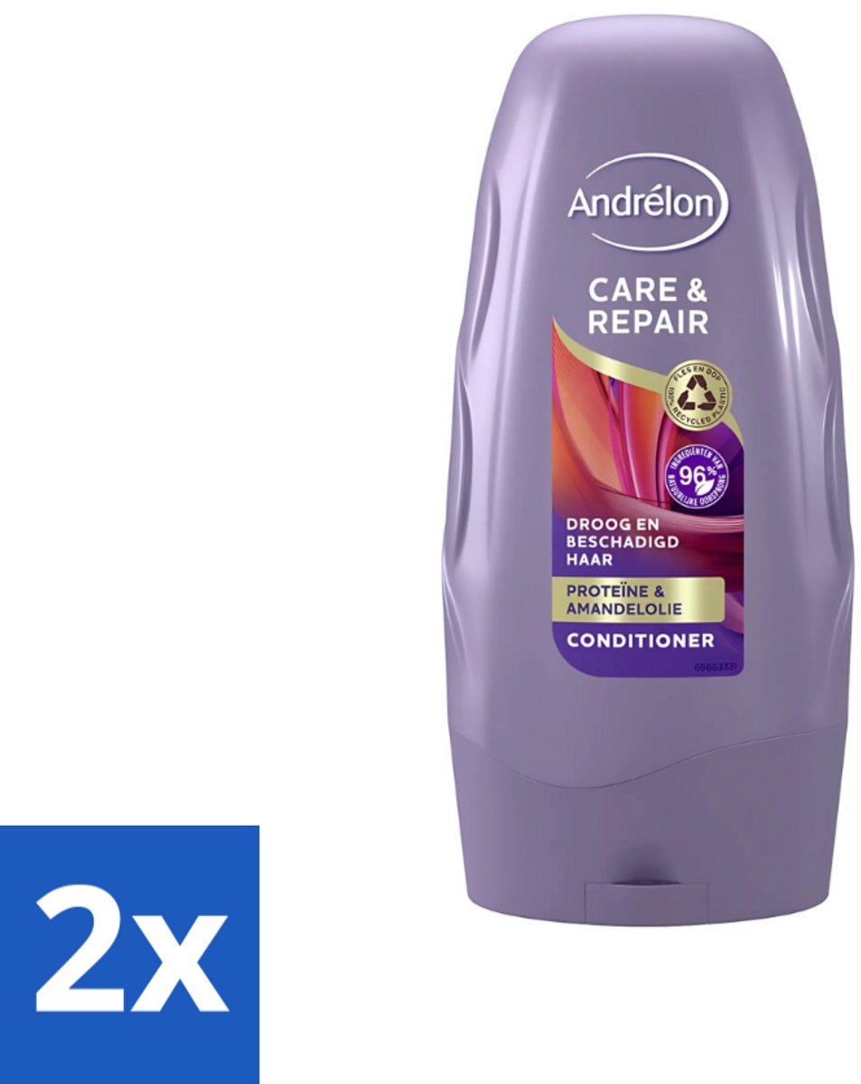 2 x Andrélon - Care & Repair - Conditioner - Voor Beschadigd Haar - 250 ml - Herstel Beschadigd Haar - Voeding Haar - Proteïne Haar - Amandelolie Haar - Droog Haar