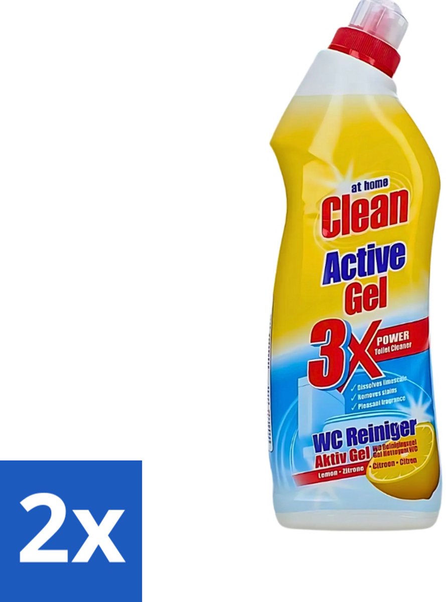 2 x At Home - Clean - Active Gel - Toiletreiniger - Lemon - Extra Krachtig - 750 ml - Toiletreiniger - Kalkverwijdering - Frisse Geur - Toilet Reinigen - Toilet Reiniger