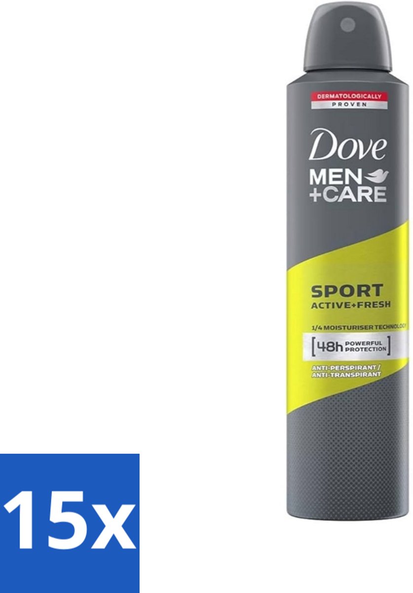 15 x Dove - Deodorant - Spray Men - Sport Active + Fresh - Energiek en verfrissend - 250 ml - Sport Deodorant - Energieke Geur - Anti-transpirant - Zweetbescherming - Frisheid