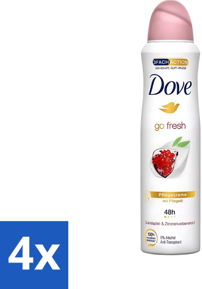 4 x Dove - Deodorant - Go Fresh Granaatappel - Frisse en fruitige geur - 150 ml - Dove Go Fresh - Granaatappel - Anti-transpirant Spray - Frisheid - Huidverzorging