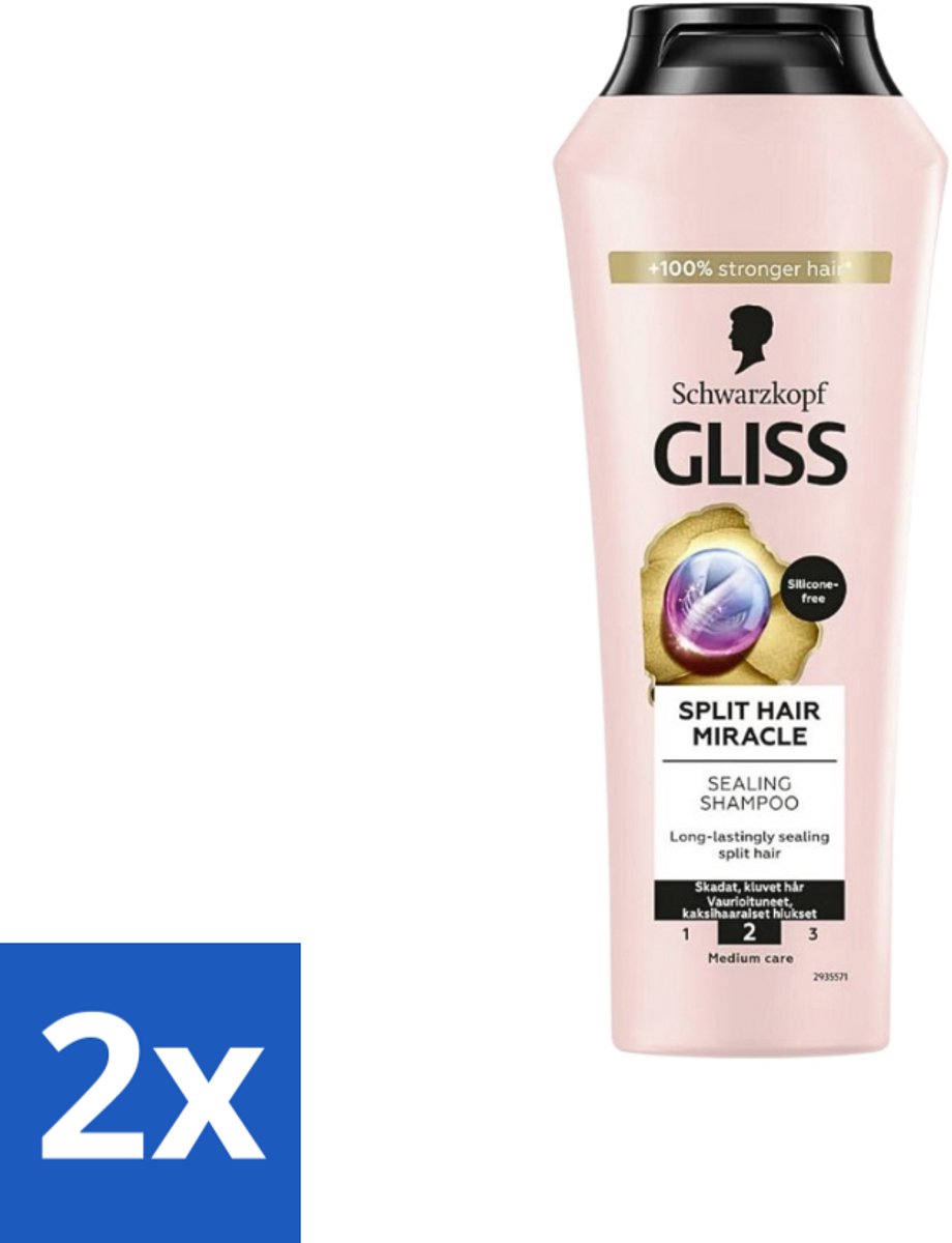 2 x Gliss-Kur - Shampoo - Split Hair Miracle - Herstelt Gespleten Haarpunten - 400 ml - Gespleten Haarpunten - Haar Herstel - Haar Versterken - Hydrolyzed Keratine - Vitamine E