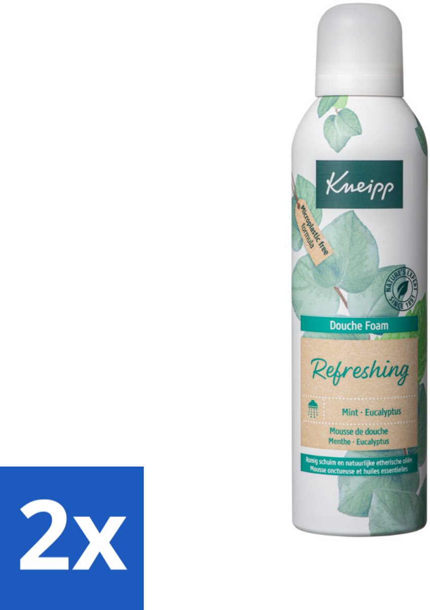 2 x Kneipp Douche Foam Refreshing Mint Eucalyptus 200 ml - Douchefoam - Mint En Eucalyptus - Natuurlijke Douchegel - Vegan Douchefoam - Verkwikkende Douche