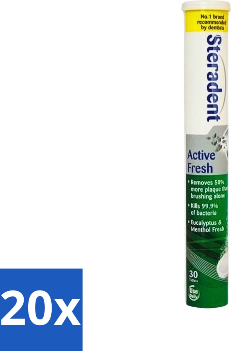 20 x Steradent - Reinigingstabletten - Active Fresh - Voor Kunstgebitten - 30 Tabletten - Kunstgebit Reinigen - Kunstgebit Reinigingstabletten - Kunstgebit Hygiëne - Kunstgebit Reinigen 3 Minuten - Frisse Adem