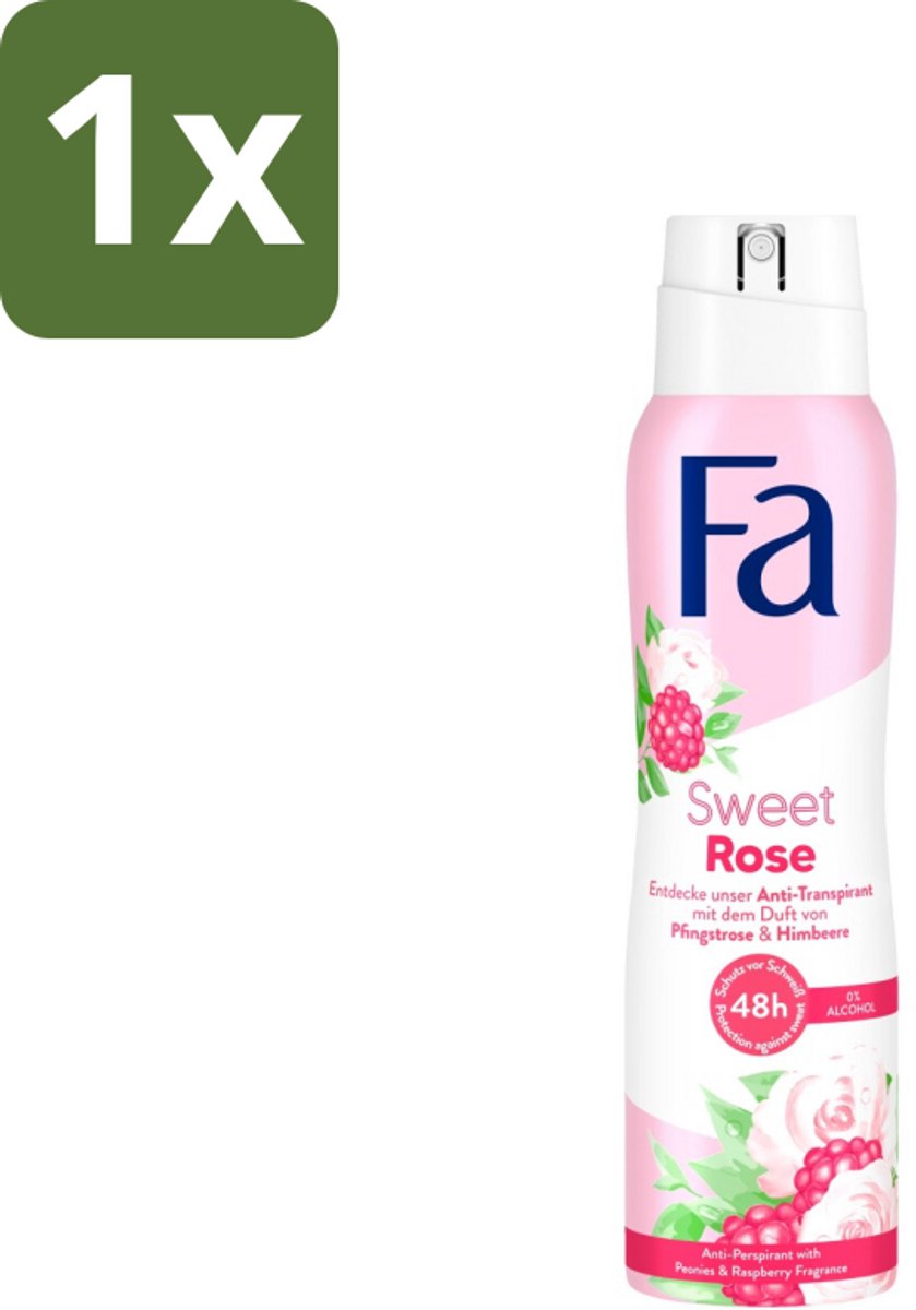 1 x Fa Deodorant Sweet Rose 150 ml - Deodorant Spray - 48 Uur Bescherming - Pioenrozen - Frambozen - Frisheid