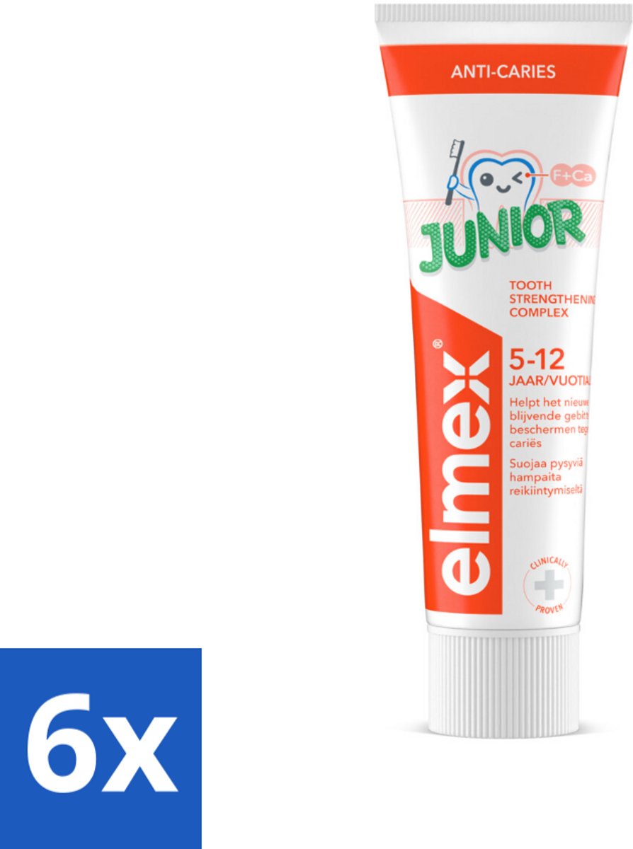 6 x Elmex Gel-Tandpasta Junior (5-12 Jaar) 75 ml - Tandpasta Voor Kinderen - Gaatjesbescherming - Aminfluoride - Tandpasta Gel - Kindertandpasta