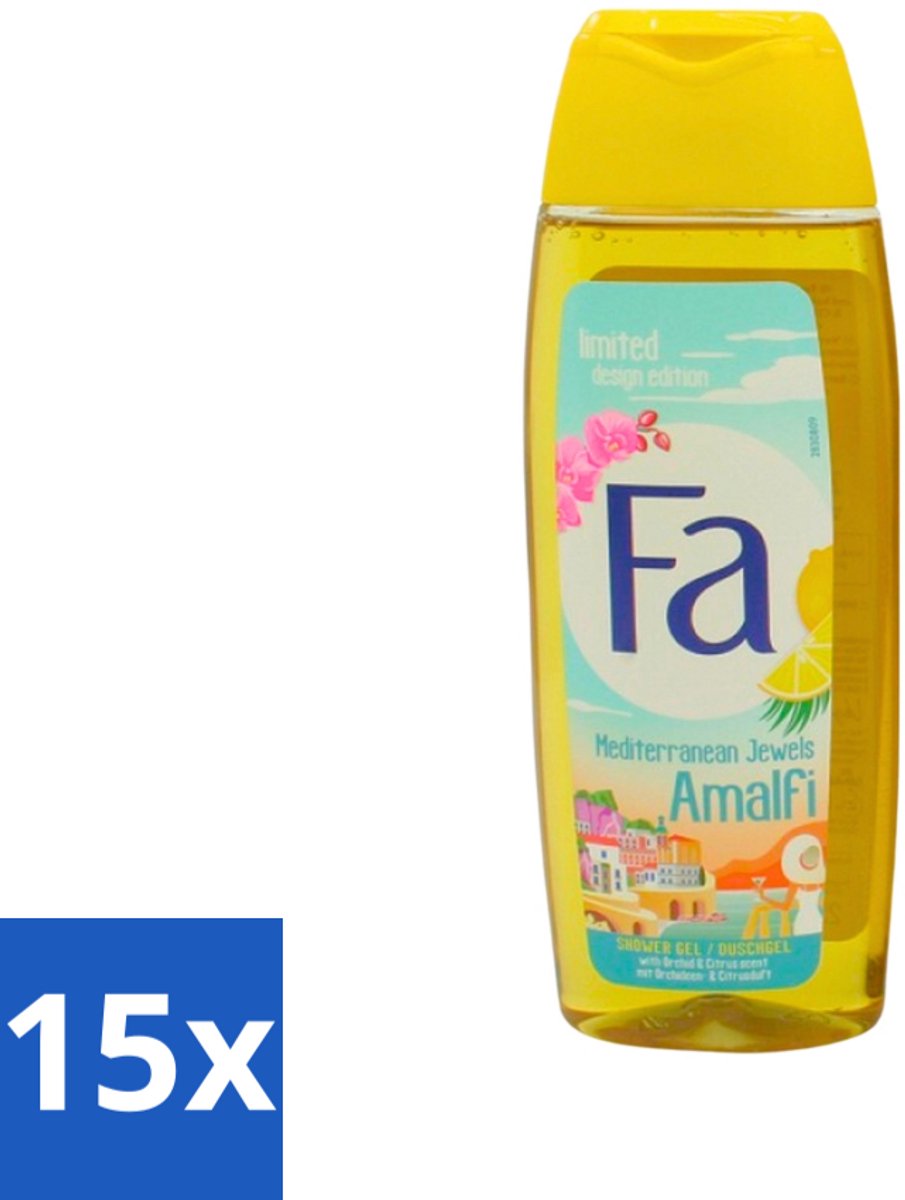 Fa - Douchegel - Mediterranean Jewels Amalfi - Orchidee & Citrus - Frisse & Tropische Geur - Verfrissend - 250 ml - Bulkverpakking - 15 stuks