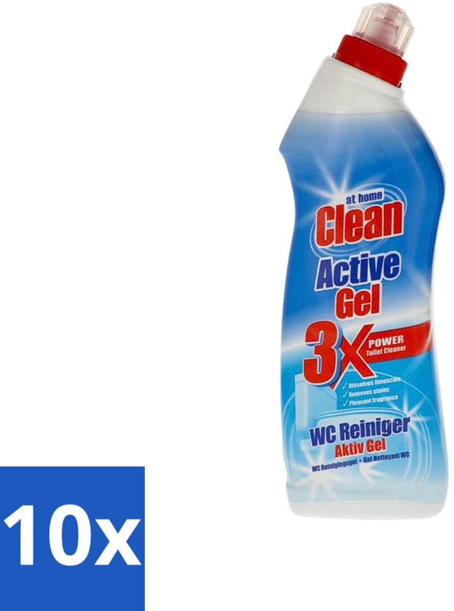 10 x At Home - Clean - Active Gel - Toiletreiniger - Extra Krachtig - 750 ml - Toiletreiniger - Kalkverwijdering - Toilet Reinigen - Toilet Reiniging - Toilet Hygiëne