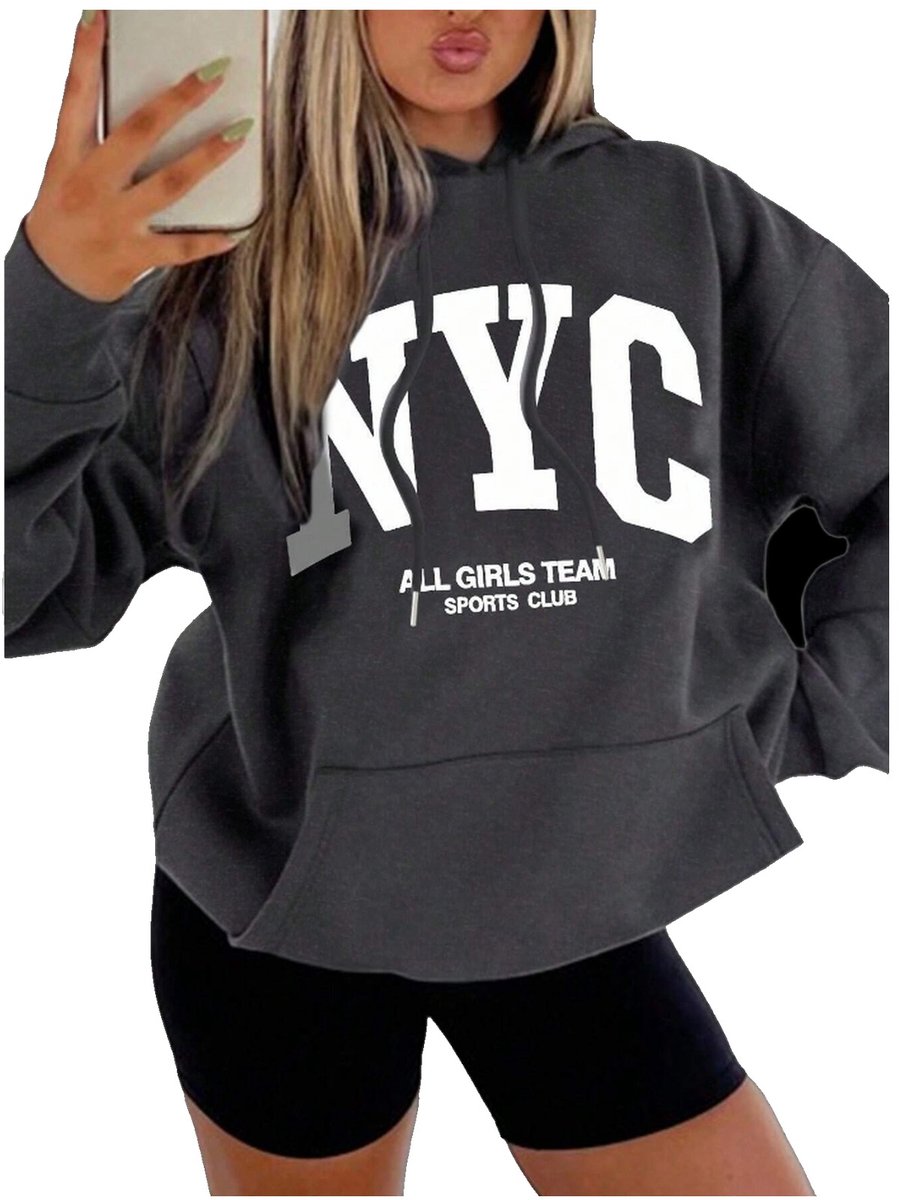 Currero Hoodie Dames Warme Hoodie Met Capuchon Comfortabele Sweater Casual Trui Pullover Damestrui Donkergrijs