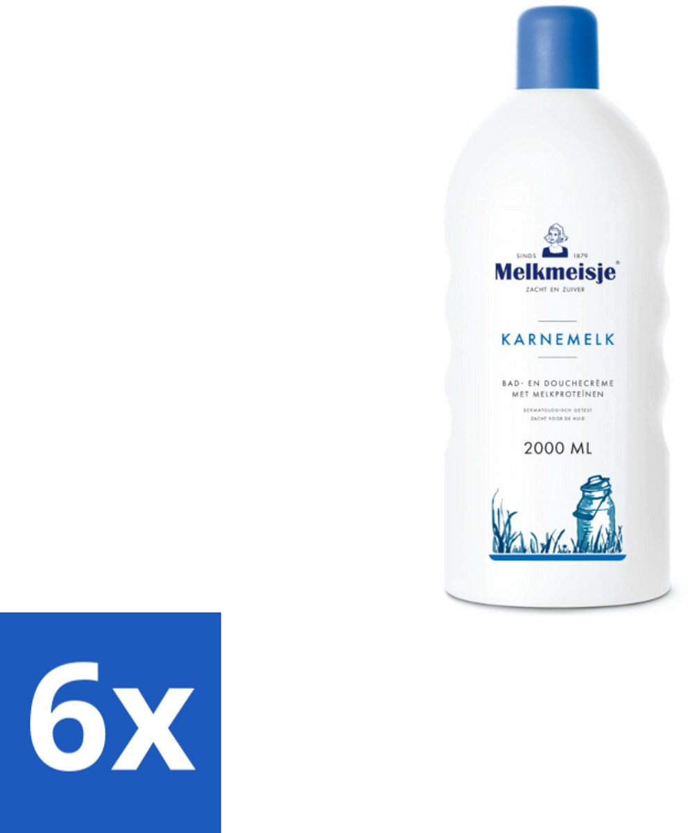 6 x Melkmeisje Bad en Douche Crème Karnemelk 2000 ml - Bad En Doucheschuim - Karnemelk Badschuim - Melkmeisje Badschuim - Voedend Badschuim - Milde Badschuim