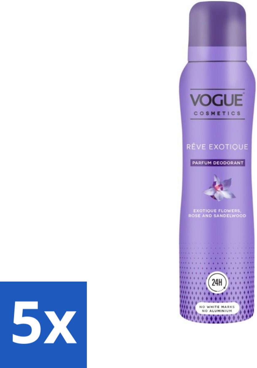 5 x Vogue Reve Exotique Parfum Deodorant 150 ml - Parfum Deodorant - Deodorant Met Geur - Geurige Deodorant - 24 Uur Bescherming - Jasmijn Geur