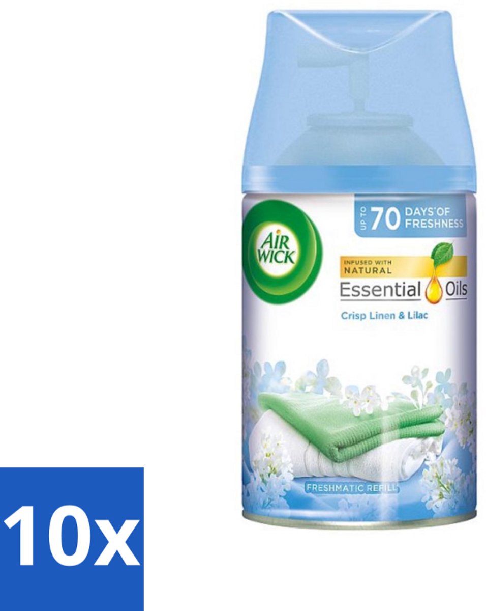 10 x Air Wick - Luchtverfrisser Navulling - Fris Linnen & Lila - Automatische Spray - 250 ml - Luchtverfrisser - Frisheid - Geur - Geurverspreiding - Automatische Geur