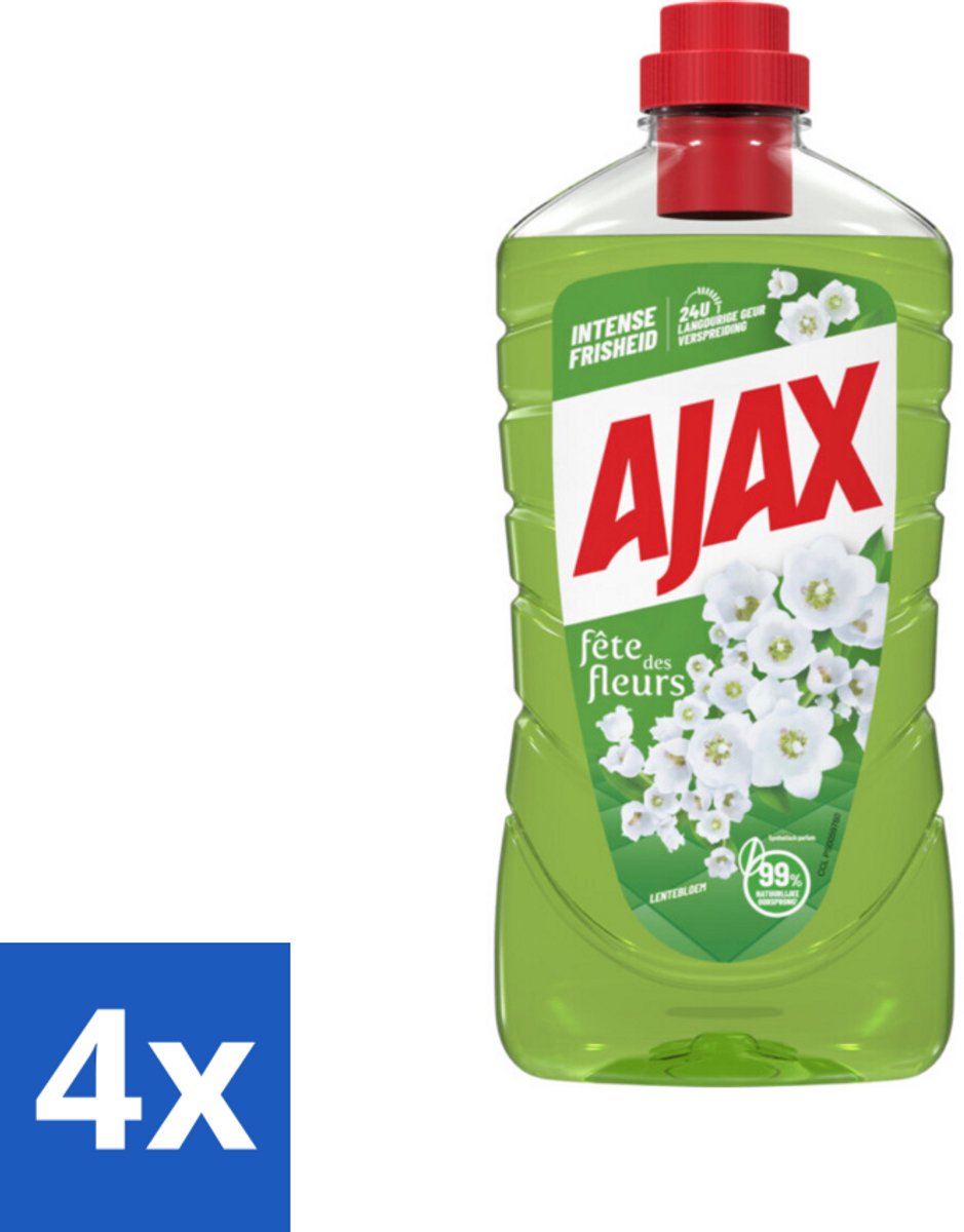 4 x Ajax Allesreiniger Fête des Fleur Lentebloem 1 liter - Allesreiniger - Natuurlijke Reiniging - Frisheid - Lentebloem - Essentiële Oliën