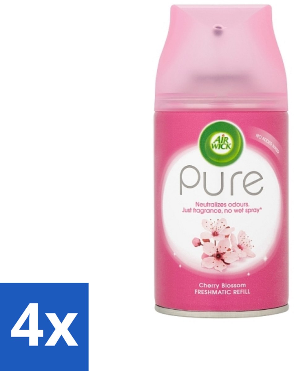 4 x Air Wick - Luchtverfrisser Navulling - Kersenbloesem - Automatische Spray - 250 ml - Kersenbloesem - Essentiële Oliën - Geur - Geurverspreiding - Fris