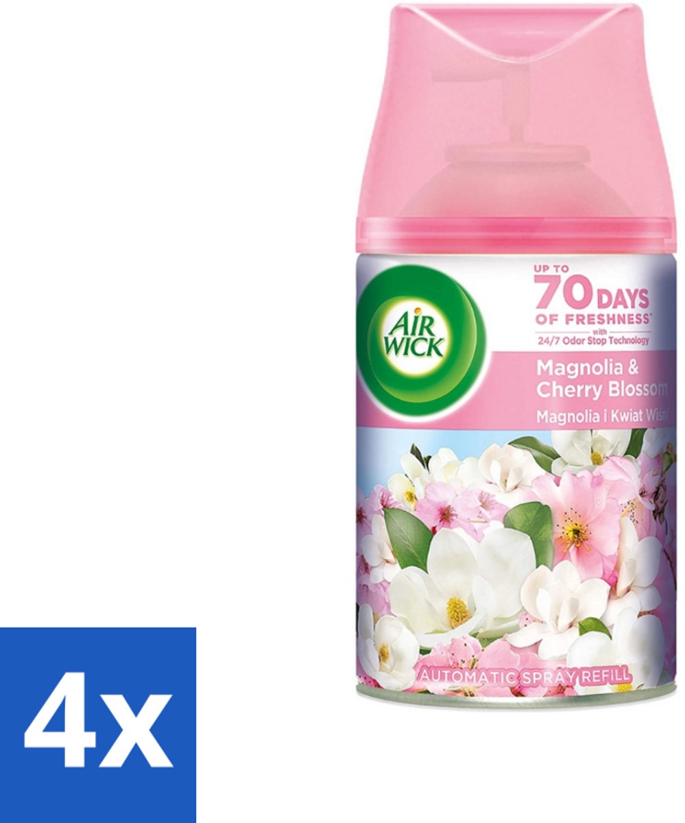 4 x Air Wick - Luchtverfrisser Navulling - Magnolia & Kersenbloesem - Automatische Spray - 250 ml - Luchtverfrisser - Geur - Geurverwijdering - Bloemige Geur - Magnolia