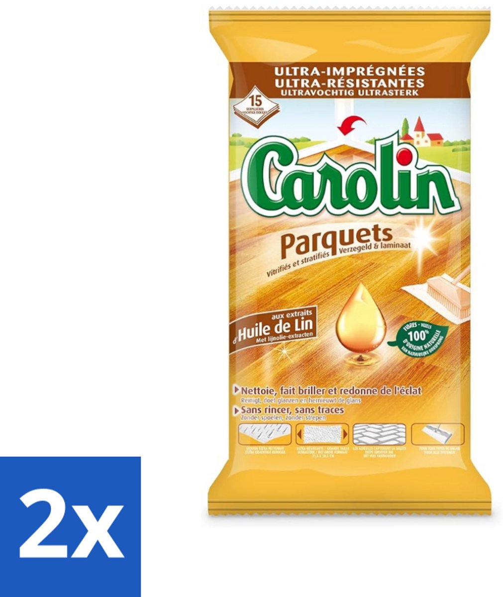 2 x Carolin - Parket Vloerdoekjes - Schoonmaakdoek - Met Lijnolie - 15 Doekjes - Parketvloer Schoonmaken - Parketonderhoud - Vloerdoekjes - Lijnolie - Parketglans