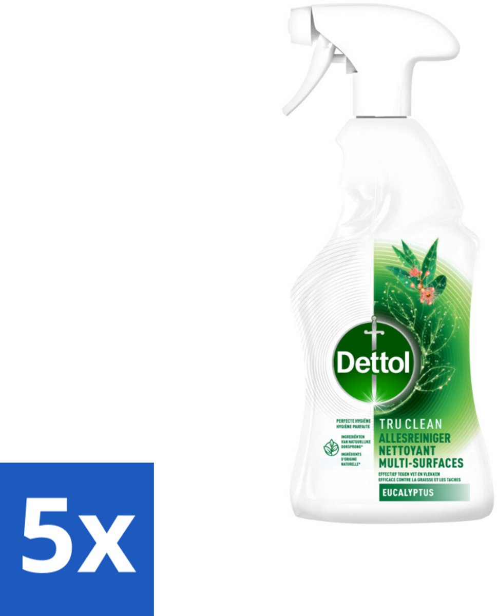 Dettol Tru Clean - Allesreiniger - Spray - Eucalyptus - Multi-Oppervlakken - 500ml - Bulkverpakking - 5 stuks