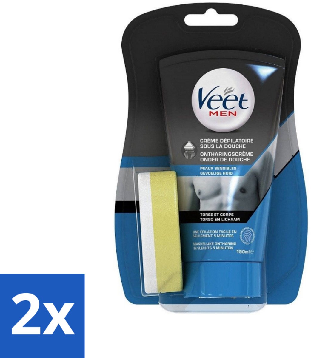 2 x Veet - Ontharingscreme - Man - Gevoelige Huid - In Shower - 150ml - Veet Ontharingscrème - Ontharingscrème Mannen - Gevoelige Huid - In Shower - Gladde Huid