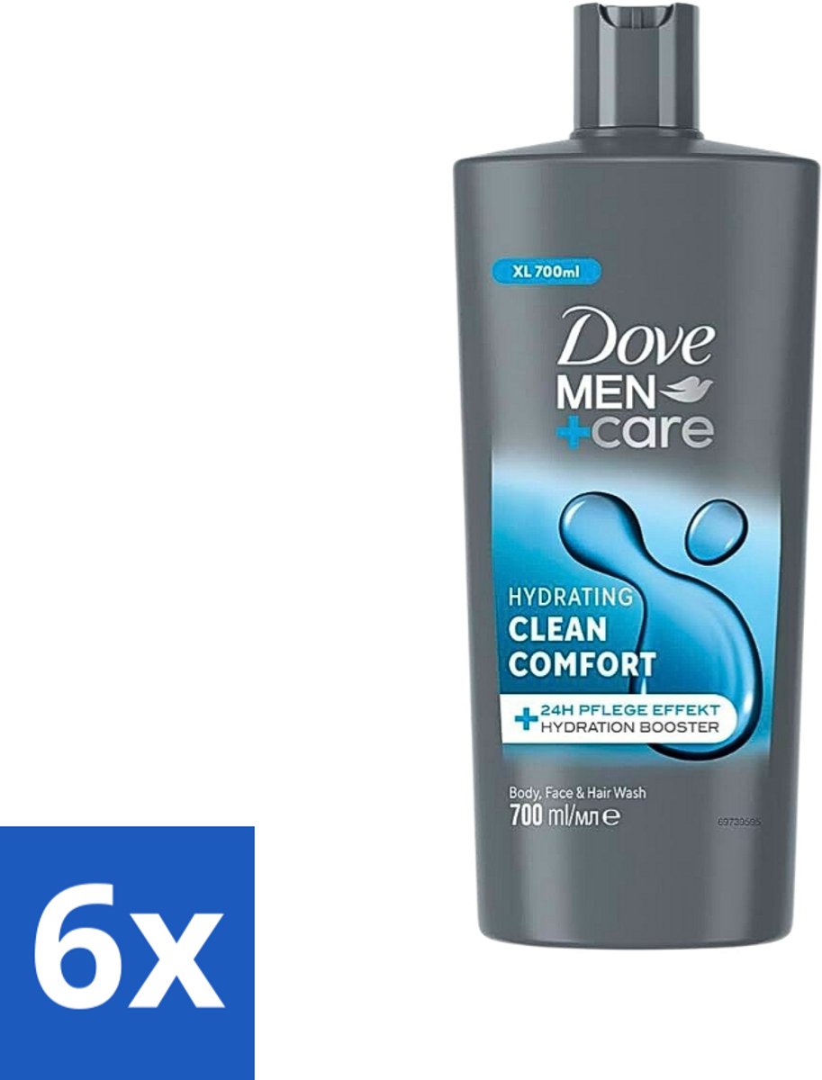 6 x Dove Men+Care - Clean Comfort - 3-in-1 Douchegel - Hydraterend- 700 ml - Douchegel - Mannen - Verzorging - 3-in-1 - Hydraterend