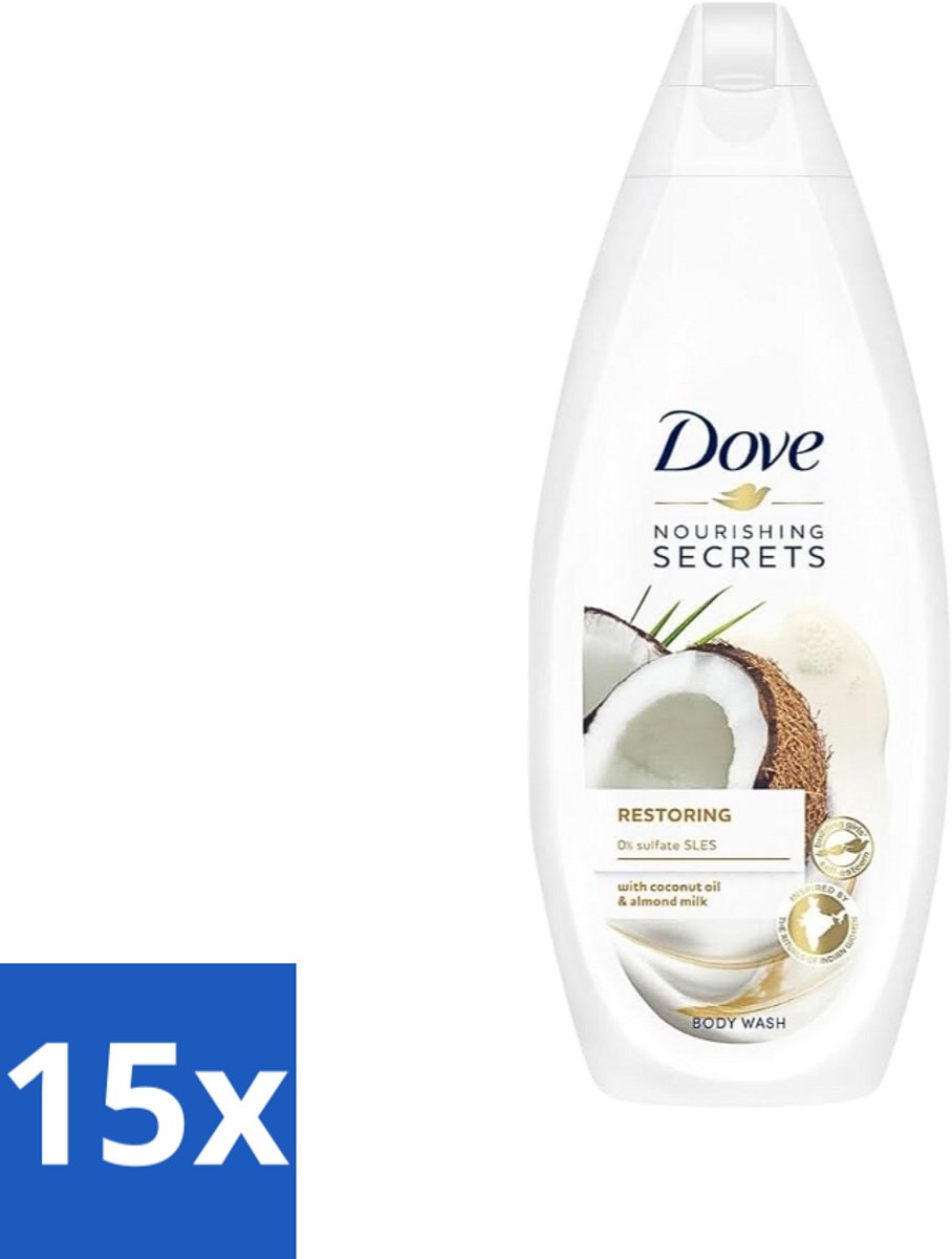Dove Nourishing Secrets - Douchegel - Kokosolie & Amandel melk - Sulfaatvrij - 250 ml - Bulkverpakking - 15 stuks
