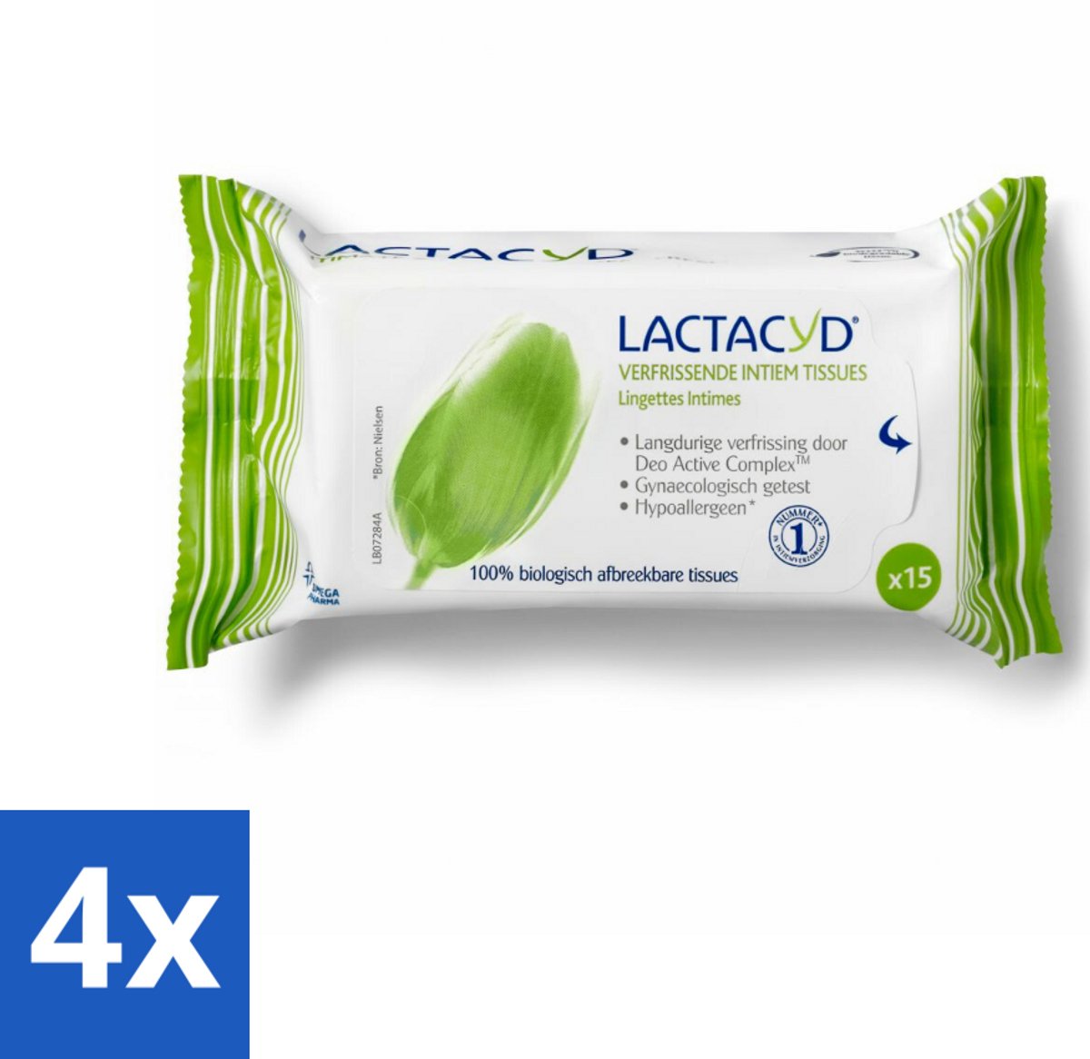 4 x Lactacyd Tissues Verfrissend 15 stuks per verpakking - Intieme Doekjes - Verfrissende Doekjes - Biologisch Afbreekbare Doekjes - Intieme Hygiene - Lactacyd