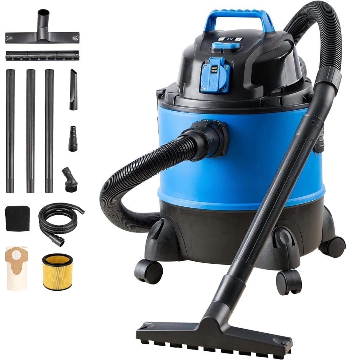 Klarven® Bouwstofzuiger Blauw - Zonder Zak - Droog En Nat Zuigen - 3 Wisselfilters, 20 Liter Reservoir - Cartridge-, Fijnstof- En Natfilter