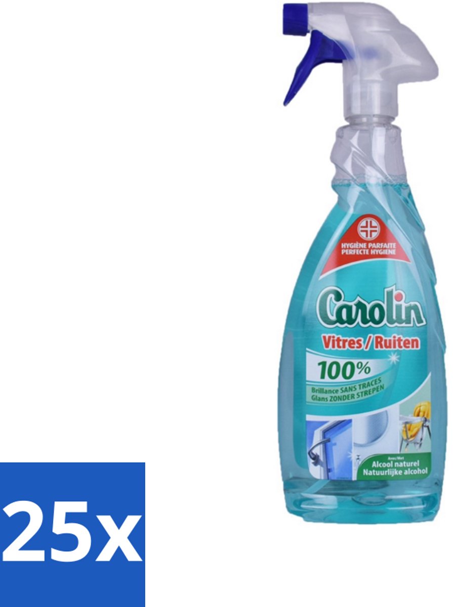 Carolin - Glas- en Ruitenreiniger - Met Natuurlijke Alcohol - 650 ml - Bulkverpakking - 25 stuks