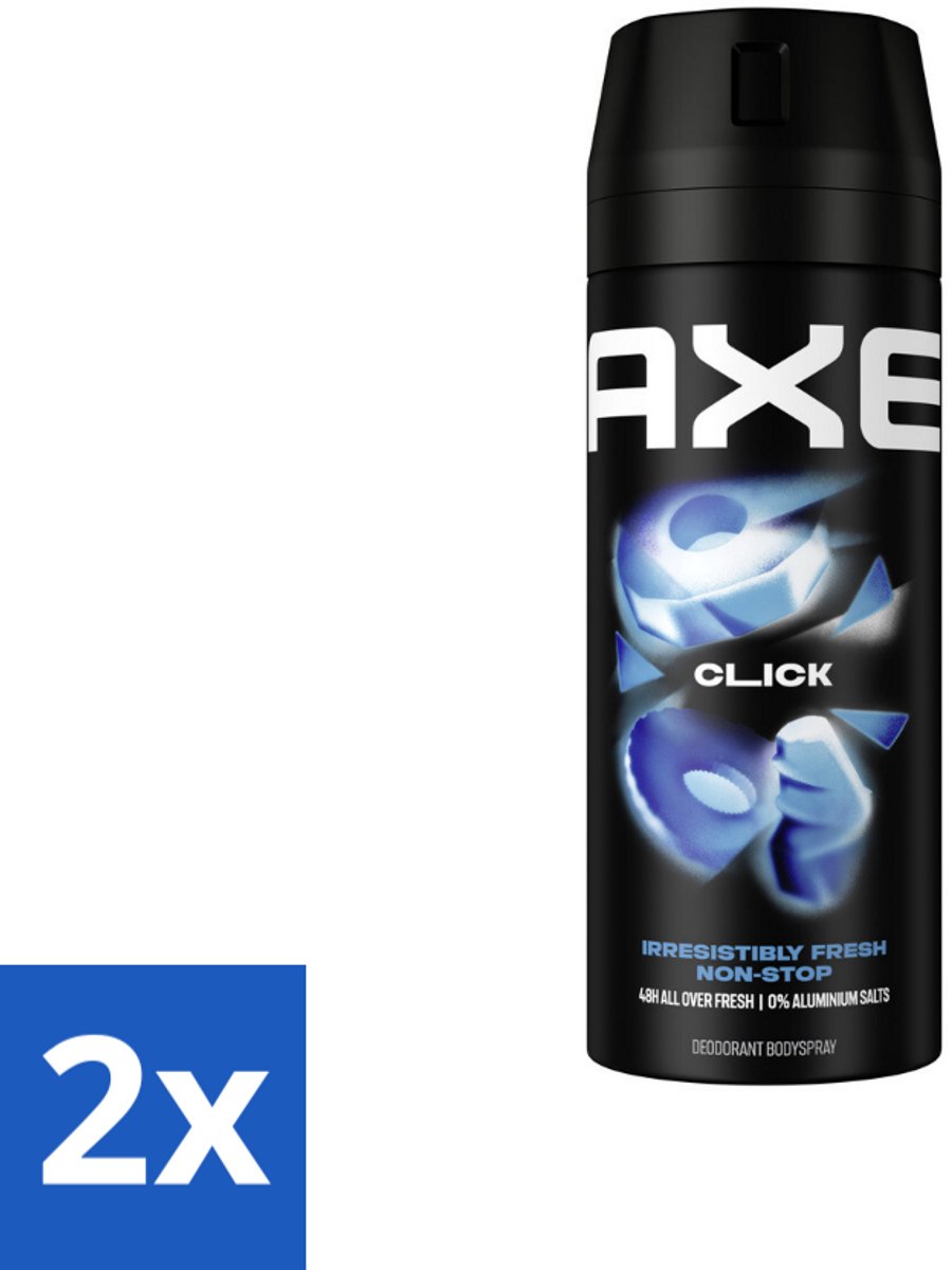 2 x Axe - Deodorant Bodyspray - 48hrs Fresh - Click - Green Apple & Sandalwood - 150 ml - Deodorant - Deodorant Spray - Axe Click - 48 Uur Bescherming - Frisheid