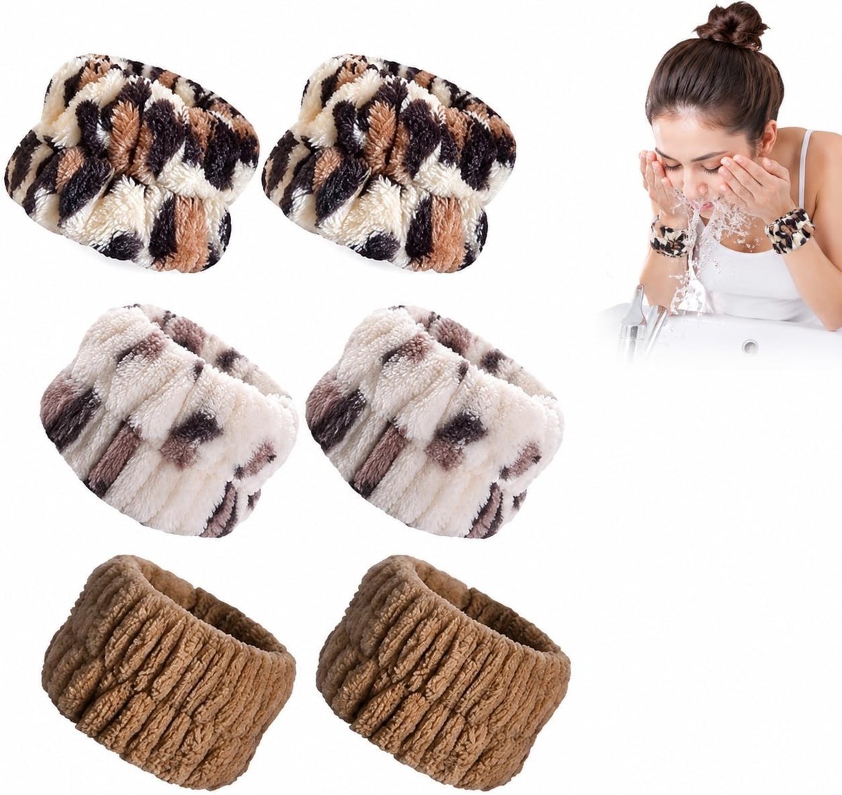 6 Stuks Microfiber Polsbandjes voor Gezichtsverzorging – Absorberende Wasbandjes voor Douche, Make-up en Huidverzorging – Comfortabele en Zachte Polsdoeken