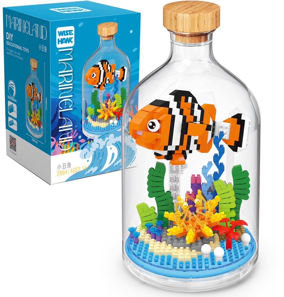 VONKELIOS®Creatieve Clownvis Bouwblokken Set, Mini Dierenset voor Volwassenen, Decoratieve Vis Bouwpakket voor Thuis en Kantoor, Feestcadeau voor Vrienden, Geschenk voor Verjaardag, Pasen en Nieuwjaar