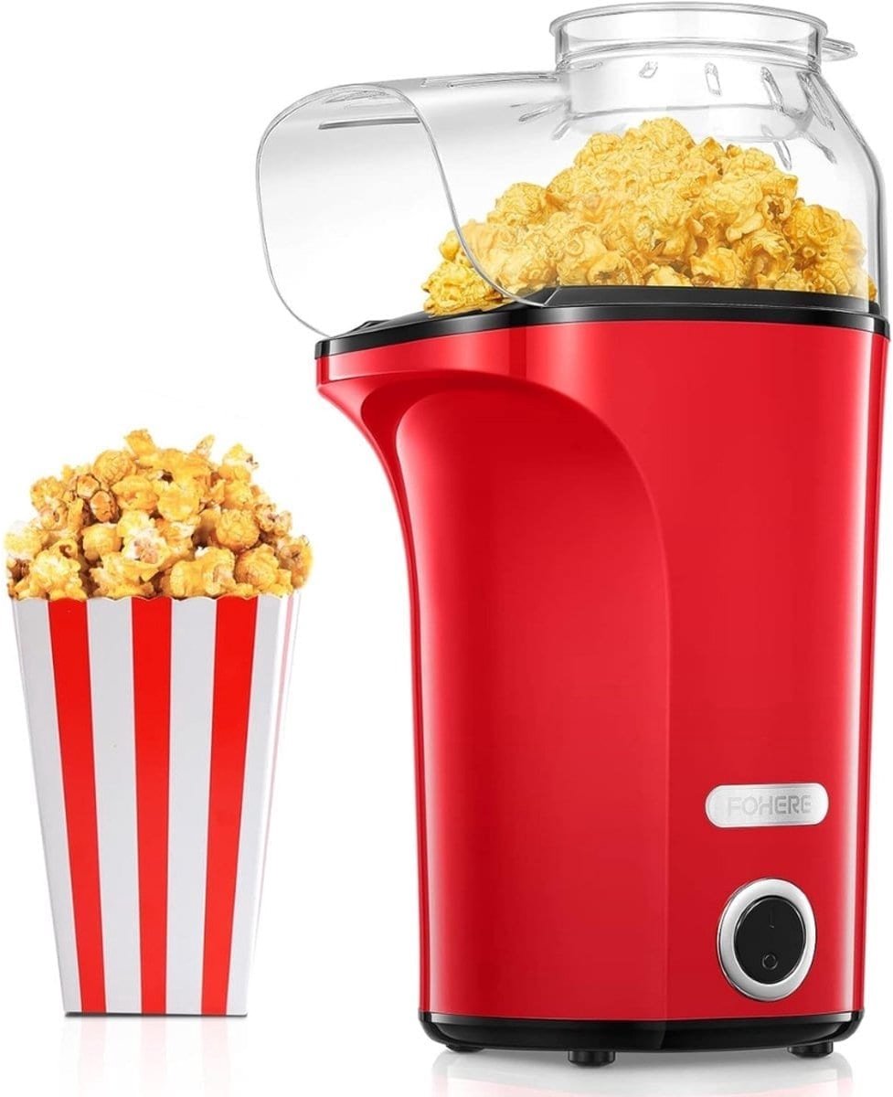Klarven® Popcornmachine Rood - Hete lucht popcorn maken zonder olie - Klaar in 2 minuten, gezonde knapperige snack, ideaal voor filmavond