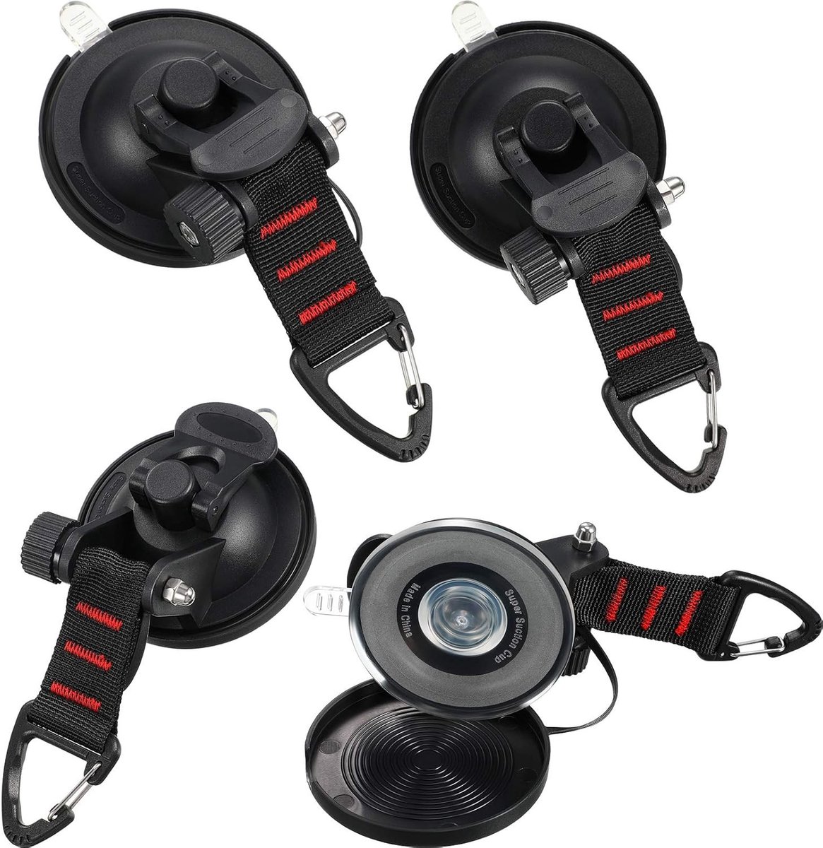 Suction Cups met Bevestigingshaak voor Veiligheid, Ideaal voor Camping, Tenten en Tarps - 4 Stuks