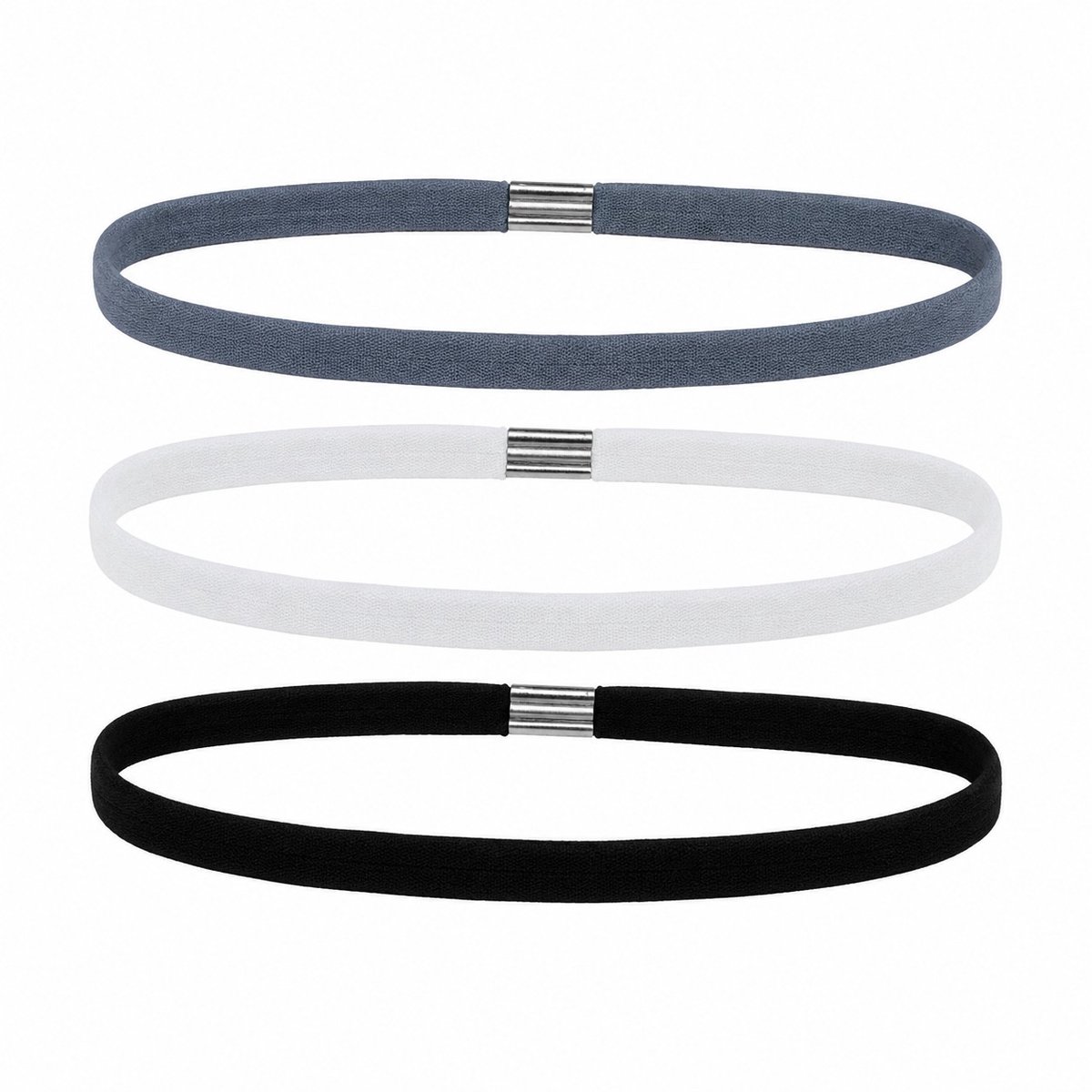 Haarsoires Haarband Sport 1cm - Elastiek Smal - Zwart Wit Grijs - Set van 3 - Sporthaarband - Sportieve Hoofdband - voor Dames & Heren