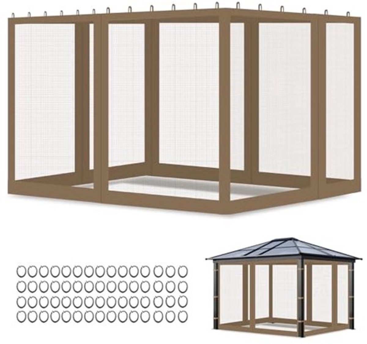 Klamboe voor Paviljoen 3 x 3,6 m - Waterdicht Muggennet met Ritssluiting en 4 Zijwanden - Ideaal voor Tuin, Terras en Camping