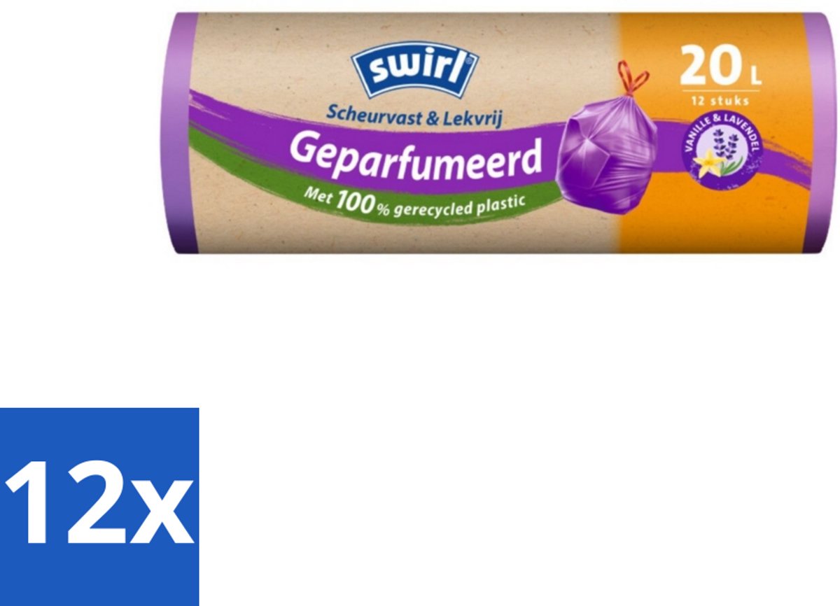 Swirl – Pedaalemmerzakken – Trekband Geparfumeerd – 20 L – 12 zakken - Voordeelverpakking - 12 stuks