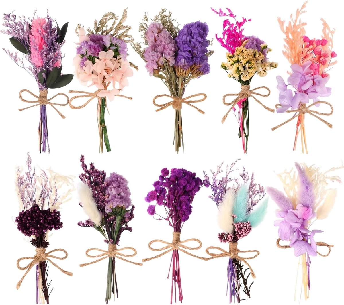 Miniature Droogbloemen Boeket van 12 Stuks, Decoratieve Takken voor DIY Creaties, Bruiloft en Thuisdecoratie in Roze