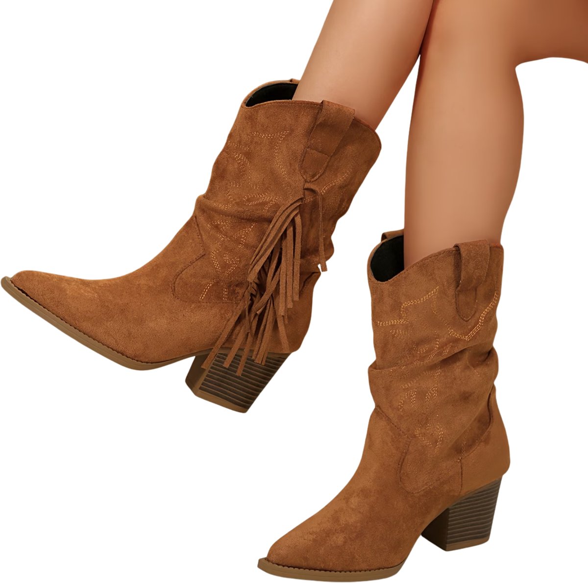Currero Dames Cowboy Laarzen Hoge Hak Enkellaarzen Kniehoge Western Boots Chelsea Donkerbruin 36