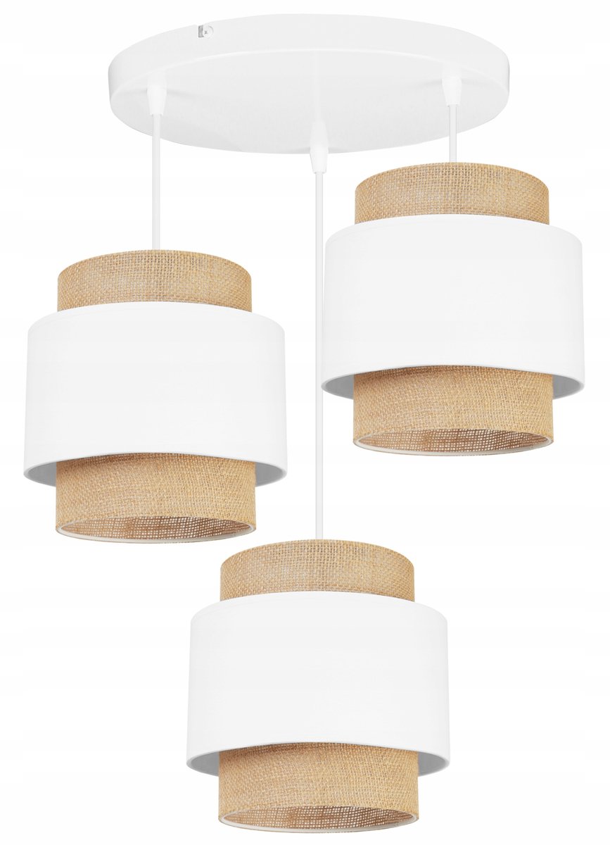 Boho Hanglamp Jute 3-lichts Wit/Beige - Stijlvolle Woonkamer Verlichting