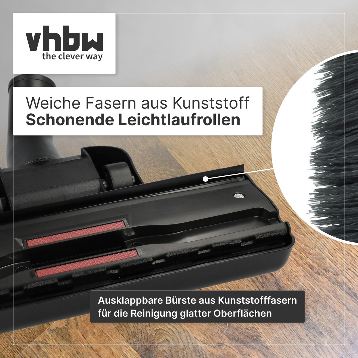 vhbw vloerzuigmond type 33 voor tapijten, compatibel met Philips-stofzuigers met een ronde aansluiting van 32 mm, 2x draadopnemer