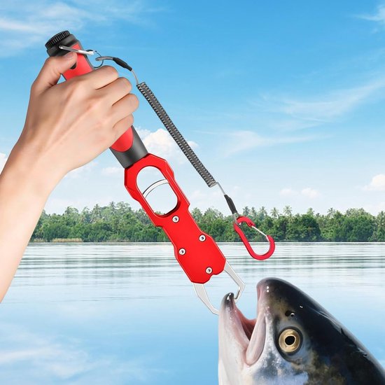 Visliptang - Lip Grip Vistang - Vistang - Vistang met weegschaal - Verlengde visklemtang - Met weegfunctie 18 kg - Vissen Accessoire - Aluminiumlegering - Geschikt voor vissen vanaf de kant, vissen vanuit een boot, ijsvissen - Rood — afbeelding 3