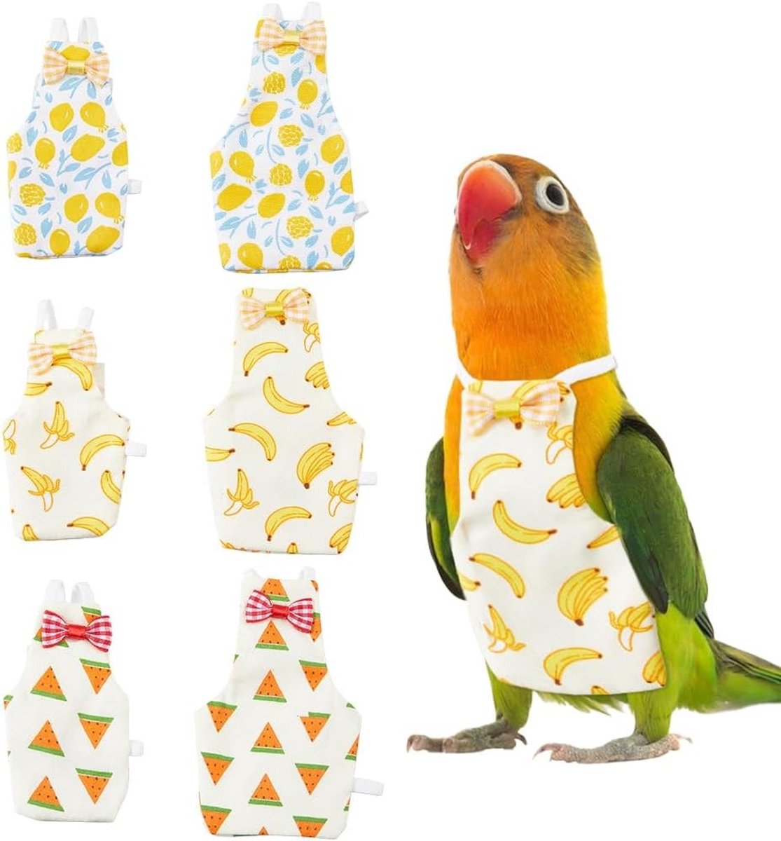 6 Stuks Herbruikbare Vogel Luier voor Papegaaien - Waterdichte en Wasbare Urine Kostuums in Rood, Wit en Geel voor Cockatiels met Elastische Touwtjes
