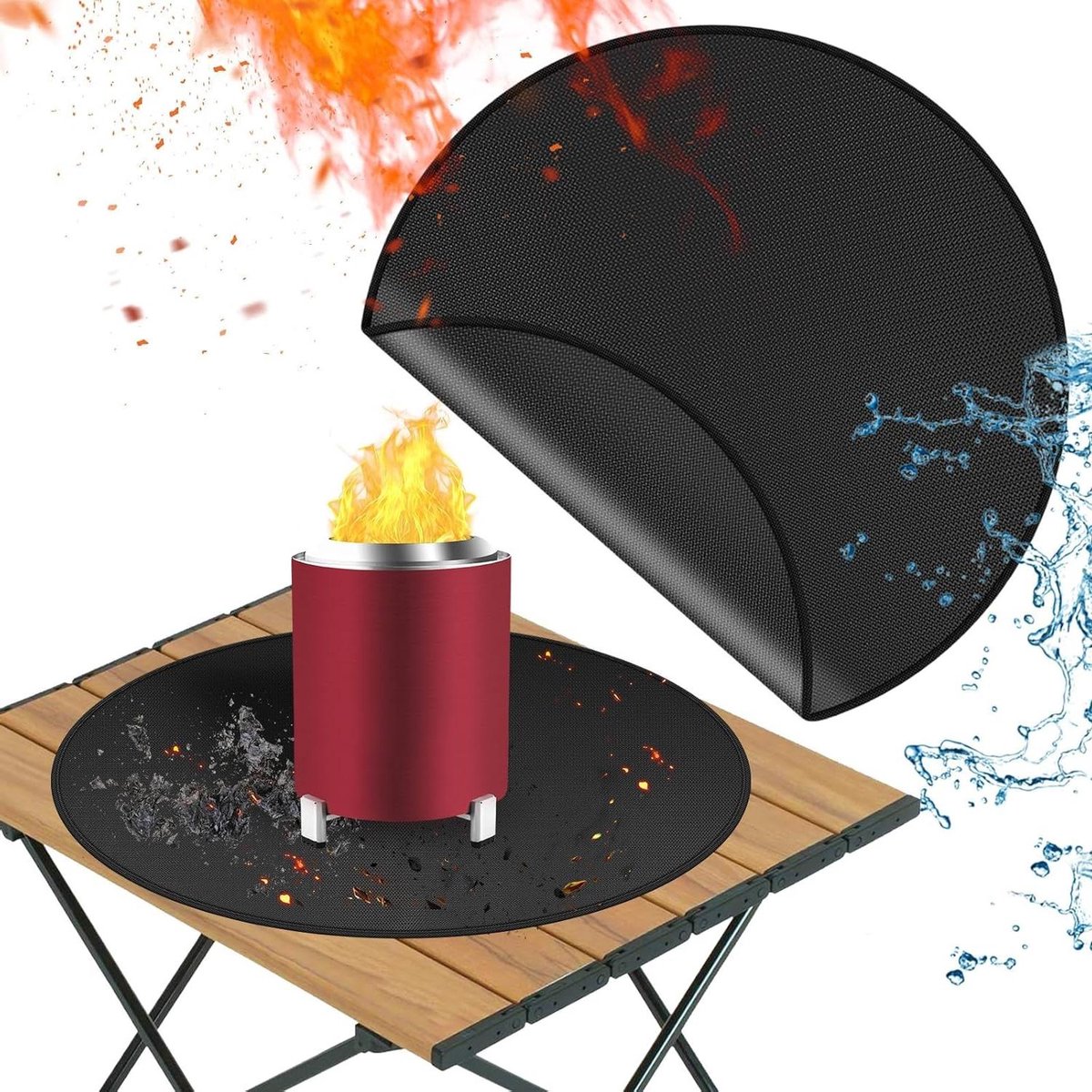 Brandvertragende mat - Vuurvaste onderlegger - Veilig buiten koken - Drielaags beschermingsontwerp - 457 cm diameter - Zwart