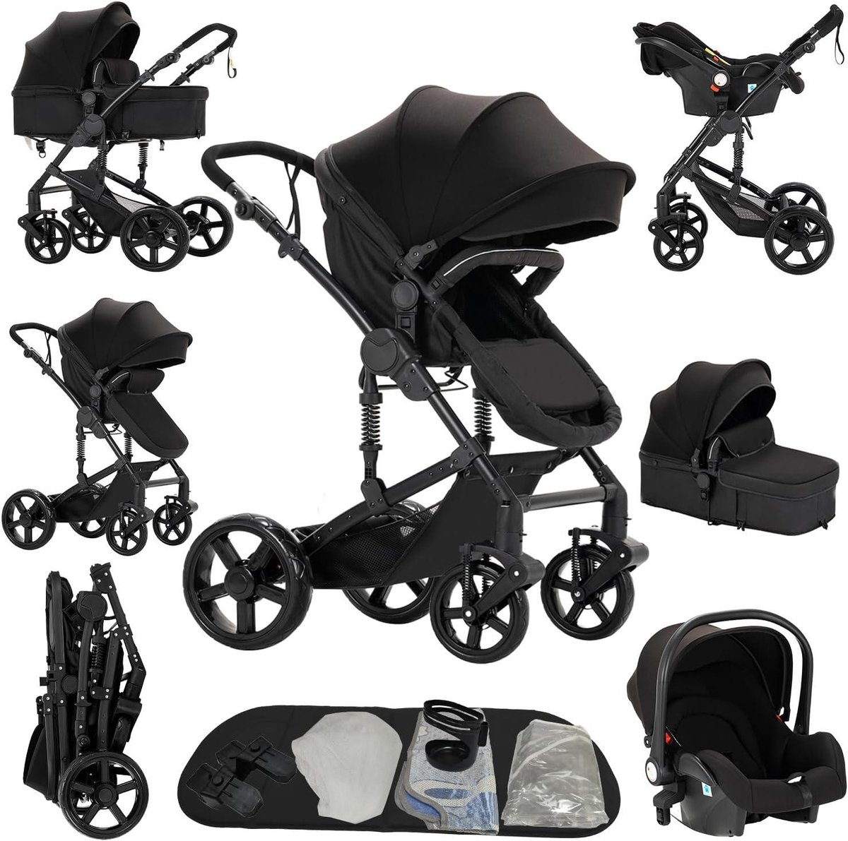 Kinderwagen - Combi kinderwagen - Baby vervoeren - 3-in-1 - 83 x 62 x 106 cm - Zwart