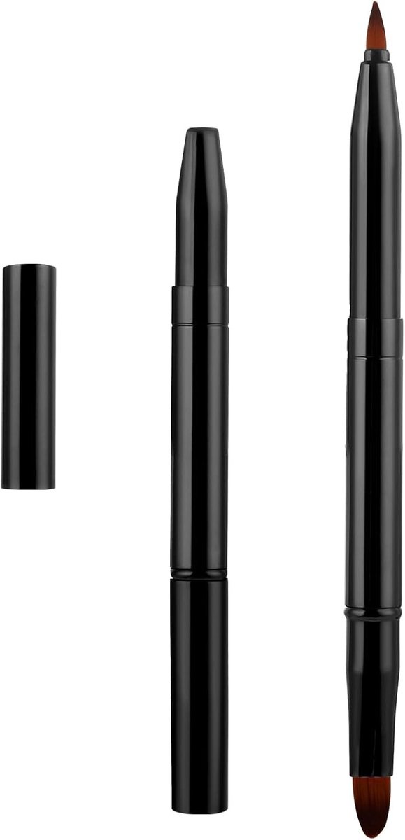 Dubbele Lipborstel met Uittrekbare Functie voor Lipstick, Oogschaduw en Foundation - Ideaal voor Vrouwen en Meisjes (Zwart)