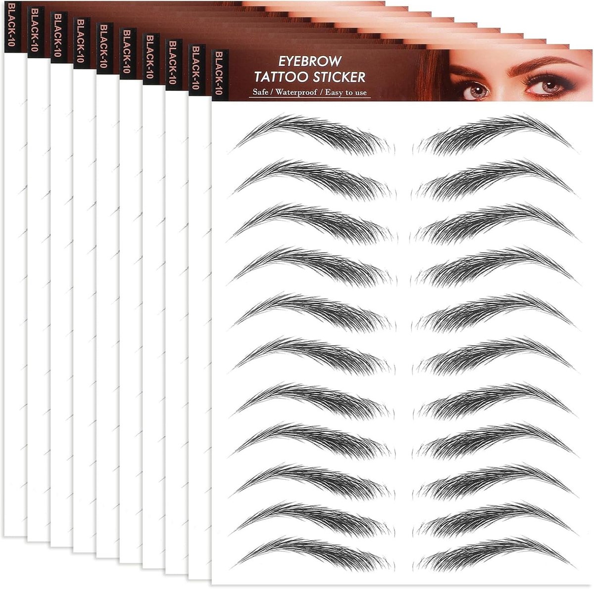 10 Vellen Waterdichte 4D Wenkbrauwstickers, Duurzame Valse Wenkbrauwen voor Vrouwen, Aftrekbare en Natuurlijke Look