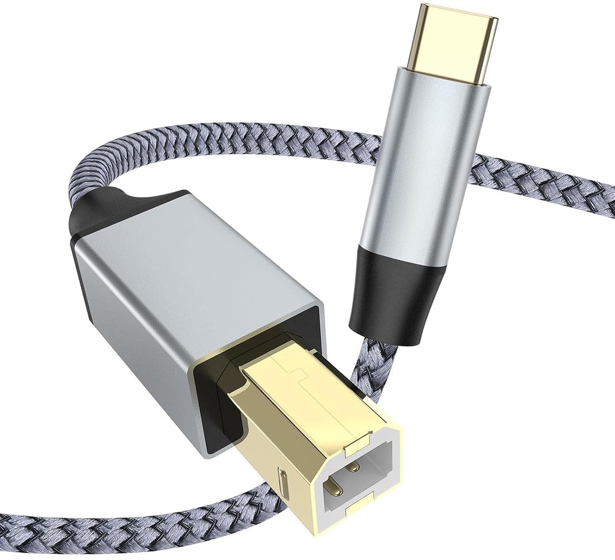 USB B naar USB C kabel 1 m voor printer, scanner en digitale apparaten, gevlochten printerkabel voor MIDI toetsenbord en faxapparaat