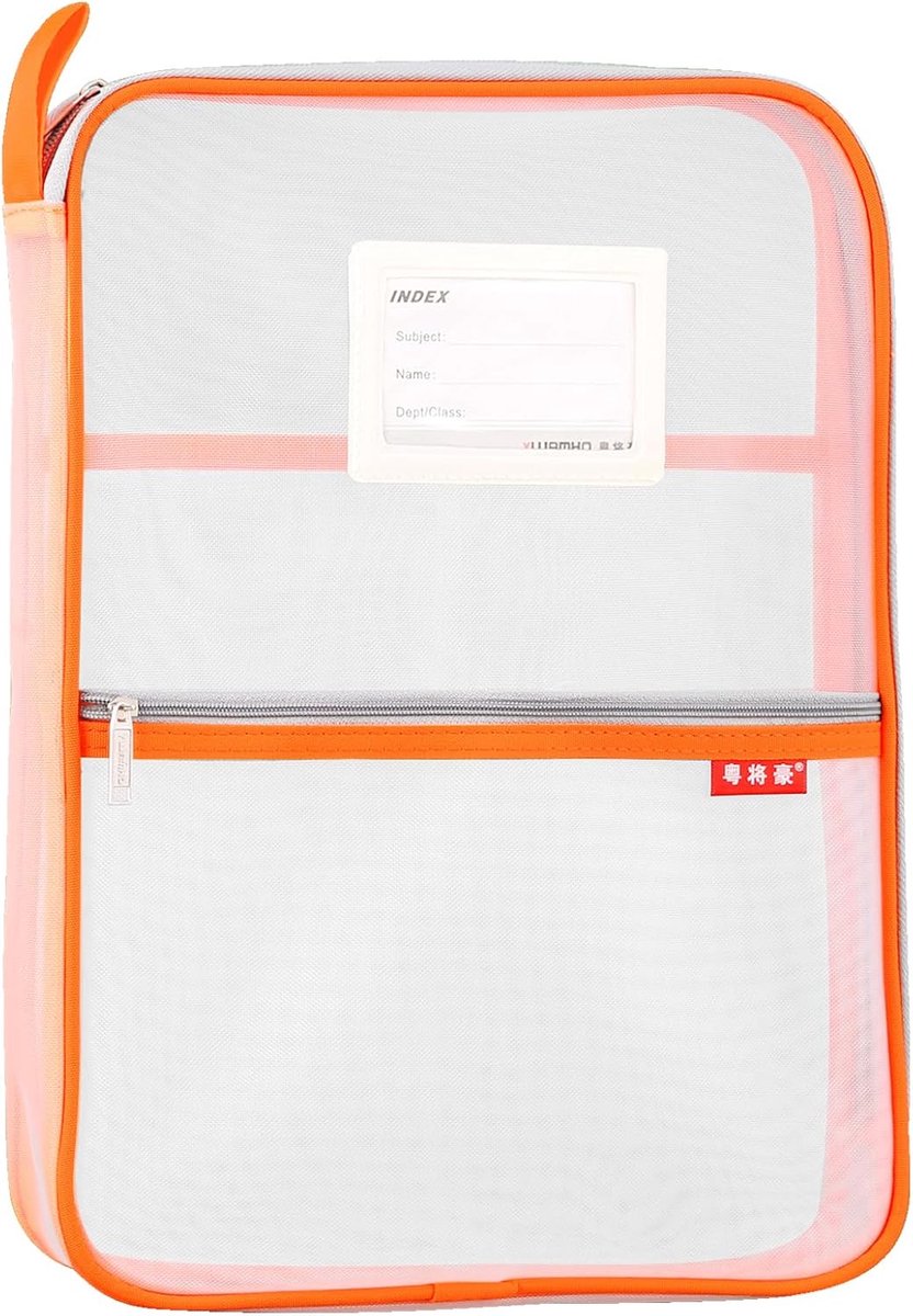 SnelShoppen - Mesh Document Folder Nylon File Zipper Bag A4 - Transparante Mappen voor Studenten, Kantoor, Reis - Lichtgewicht en Robuust - Oranje