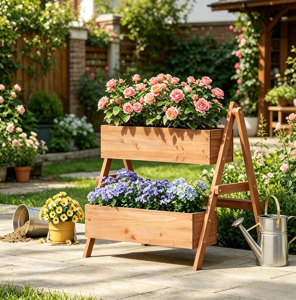Verhoogde Moestuinbak Trapsgewijs Met Poten 80x62x68 Cm Dennenhout Bruin Voor Groenten Kruiden Bloemen En Aardbeien