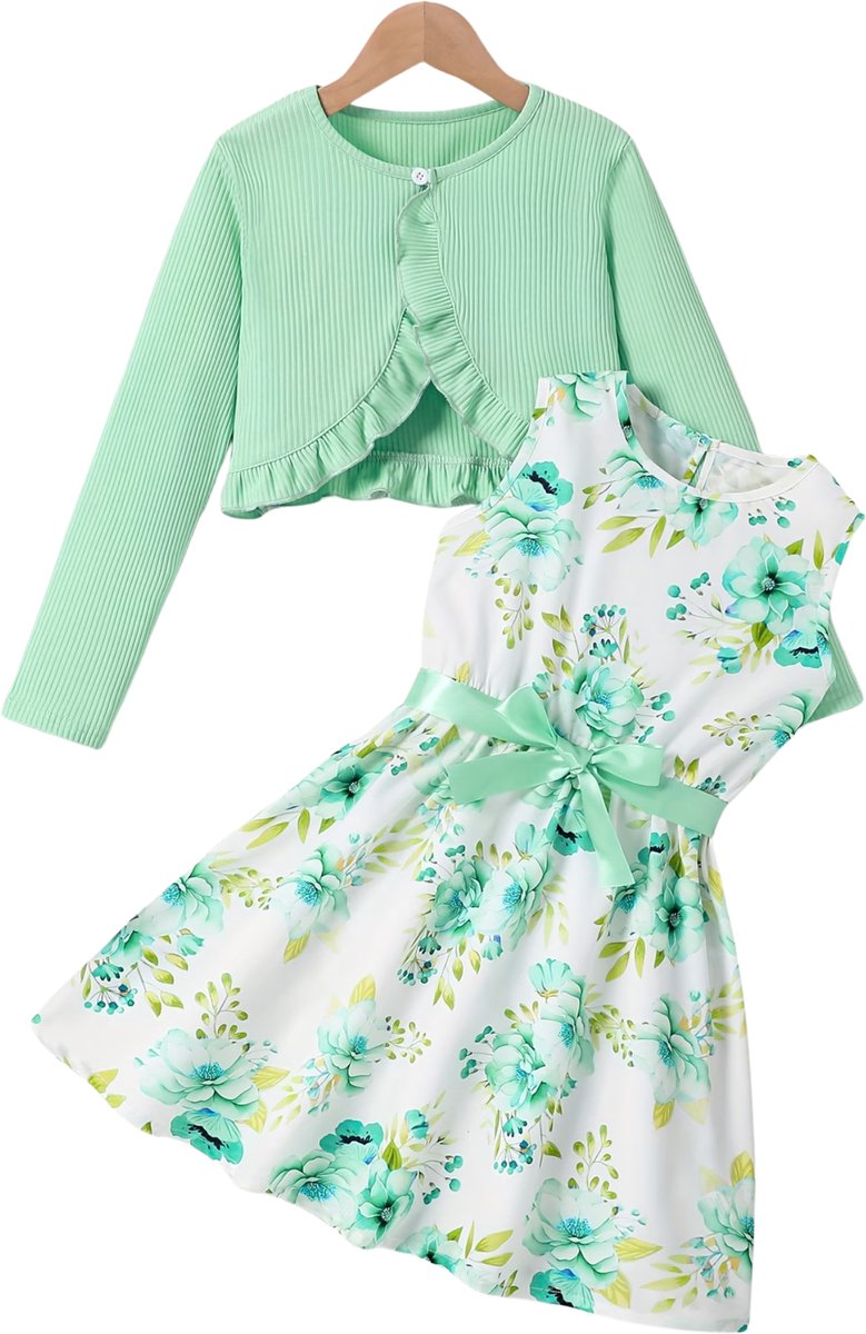 Currero Zomerjurk Meisjes Zomerjurken Kinderen Jurk Meisje Ibiza Stijl Sundress Kinderkleding 9-10 Jaar Groen